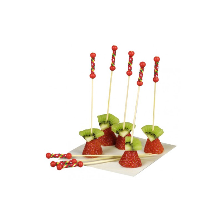 Bamboo Food Pick Red Design 12cm (100 Units)  