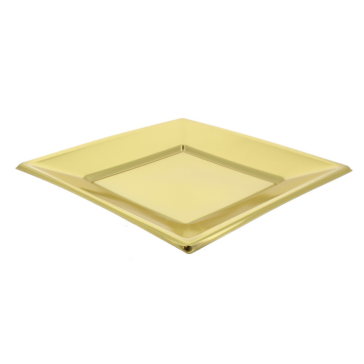 Plastic Plate Flat Square shape Gold 23 cm 