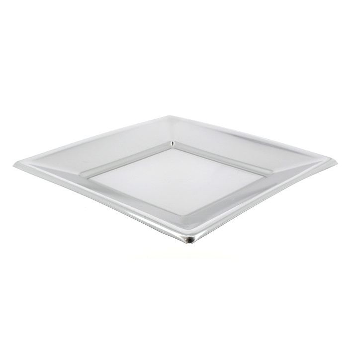 Plastic Plate Flat Square shape Silver 18 cm 