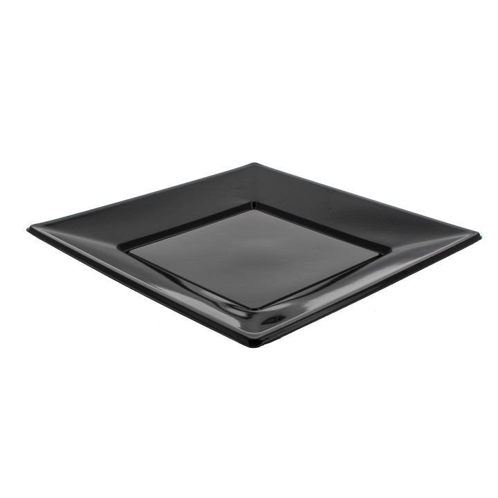 Plastic Plate Flat Square shape Black 23 cm (750 Units)