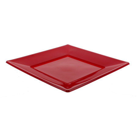 Plastic Plate Flat Square shape Burgundy 23 cm 