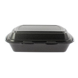 Foam Lunch Box 3 Compartments Black 2,40x2,10x0,70cm (250 Units)