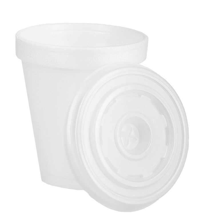 Foam Cup EPS 6Oz/180ml White + Plastic Lid 