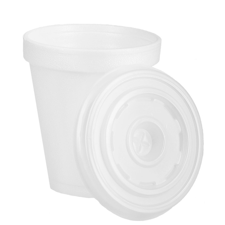 Foam Cup EPS 6Oz/180ml White + Plastic Lid 