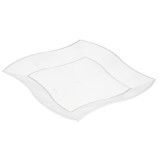 Plastic Plate PS Flat Square shape Waves White 23 cm 