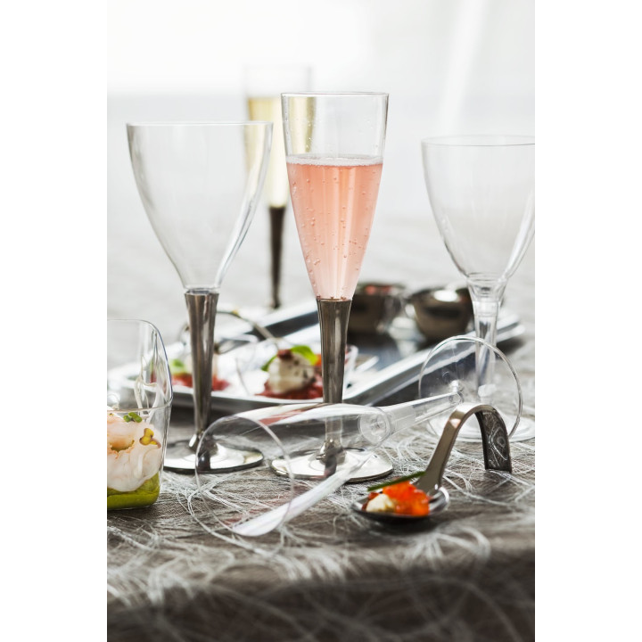 Plastic Stemmed Flute Sparkling Wine Silver 100ml (100 Units)