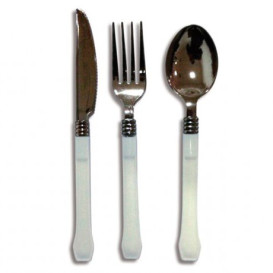 Plastic Metallized Fork, Knife and Spoon White 