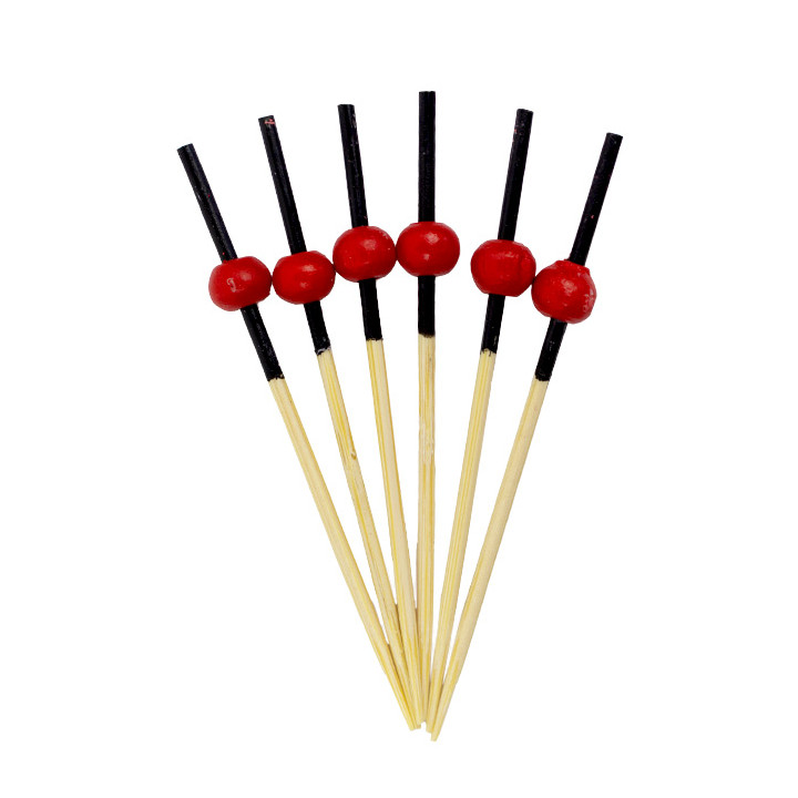 Bamboo Food Pick Red and Black Design 12cm (200 Units)  