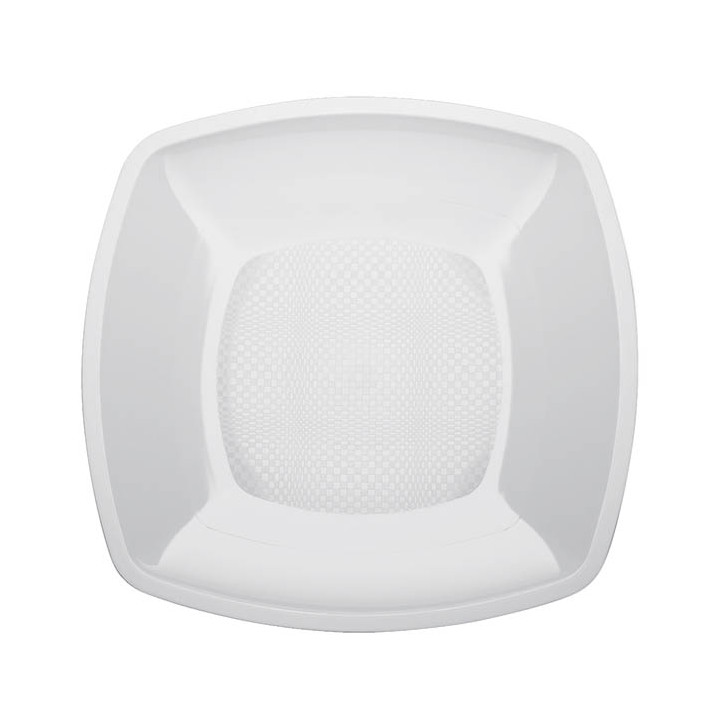 Plastic Plate Flat White Square shape PP 23 cm (25 Units) 