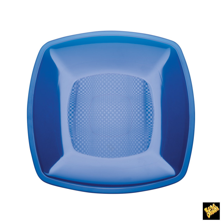 Plastic Plate Flat Blue Square shape PS 23 cm (300 Units)