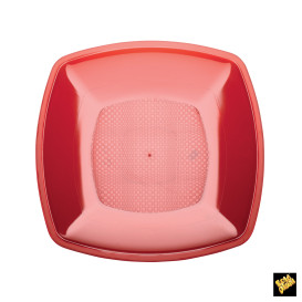 Plastic Plate Flat Red Square shape PS 23 cm (300 Units)
