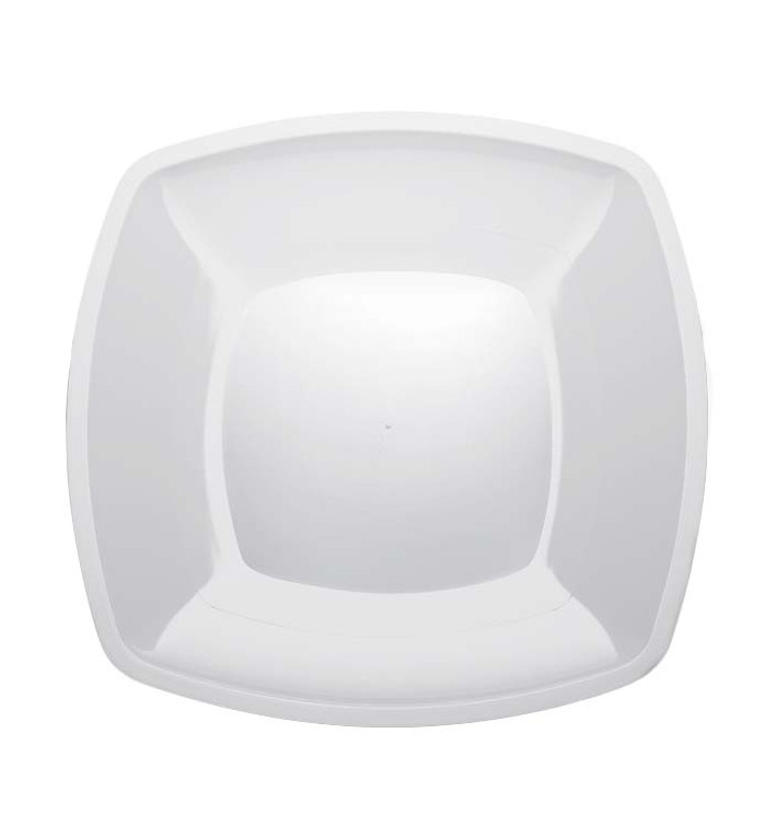 Plastic Plate Flat White Square shape PS 30 cm (12 Units) 
