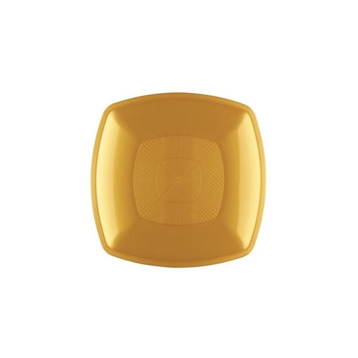 Plastic Plate Flat Gold Square shape PP 23 cm (300 Units)