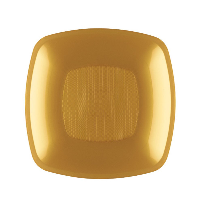 Plastic Plate Deep Gold Square shape PP 18 cm (12 Units) 