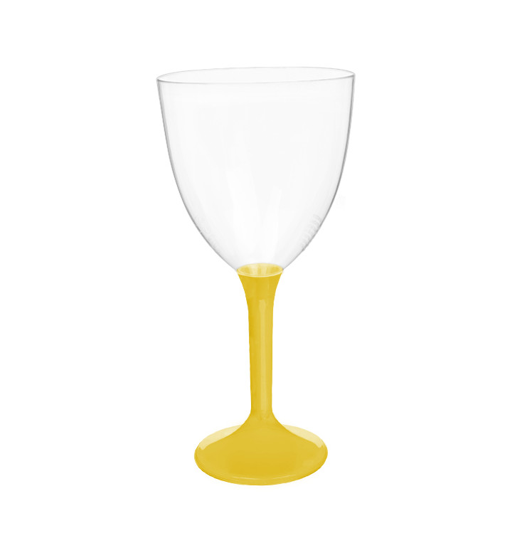 Plastic Stemmed Glass Wine Yellow Removable Stem 300ml (40 Units)