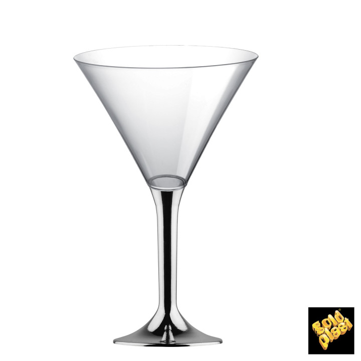 Plastic Stemmed Glass Cocktail Silver Chrome 185ml 2P (200 Units)