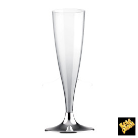 Plastic Stemmed Flute Sparkling Wine Silver Chrome 140ml 2P (400 Units)