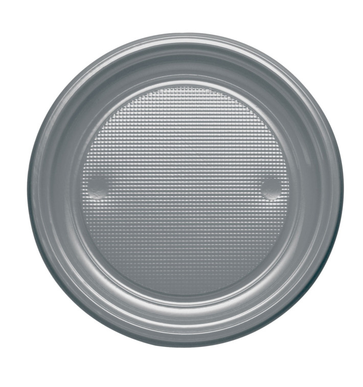 Plastic Plate PS Flat Silver Ø17 cm (1100 Units)