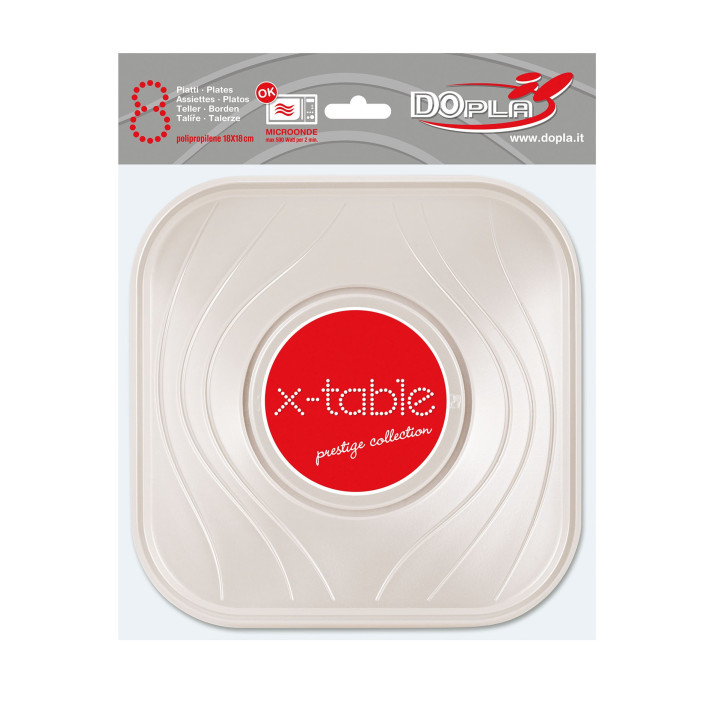 Plastic Plate PP "X-Table" Square shape Pearl 18 cm (8 Units) 