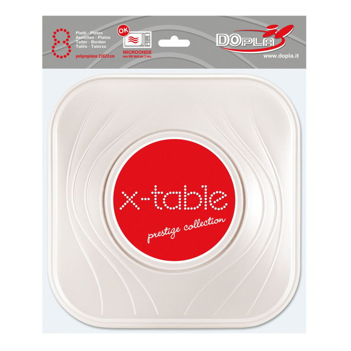 Plastic Plate PP "X-Table" Square shape Pearl 23 cm (120 Units)