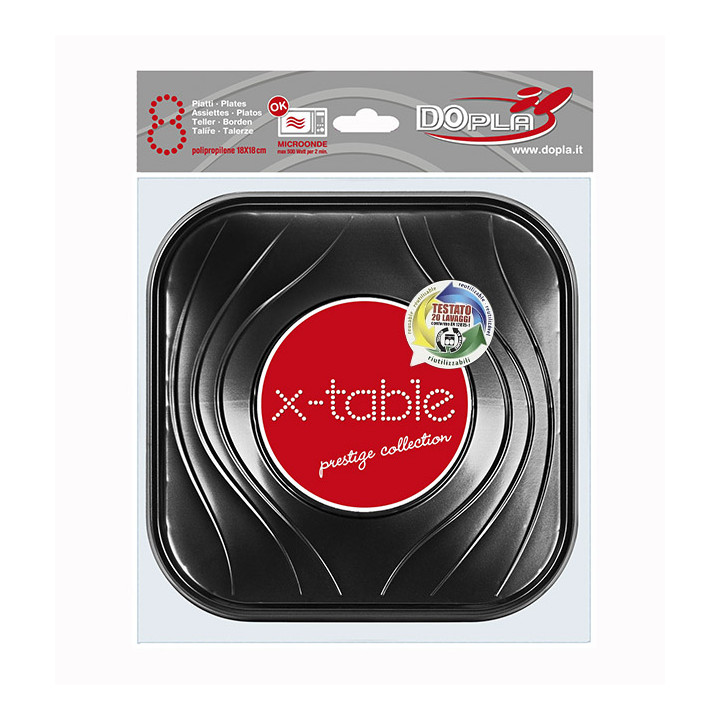 Plastic Plate PP "X-Table" Square shape Black 18 cm (120 Units)