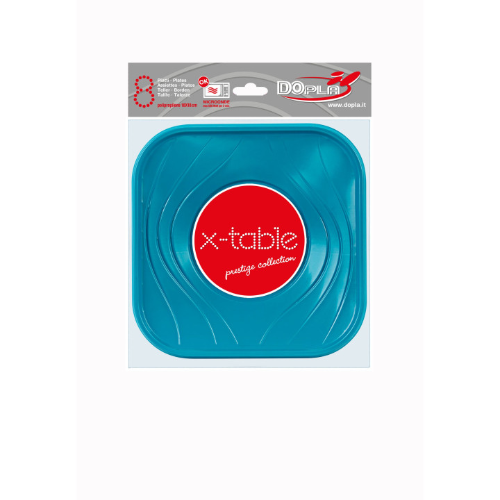 Plastic Plate PP "X-Table" Square shape Turquoise 18 cm (120 Units)