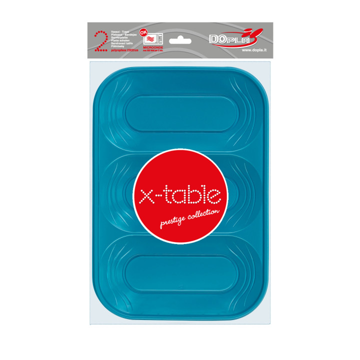 Plastic Tray Microwavable "X-Table" 3C Turquoise 33x23cm (2 Units) 