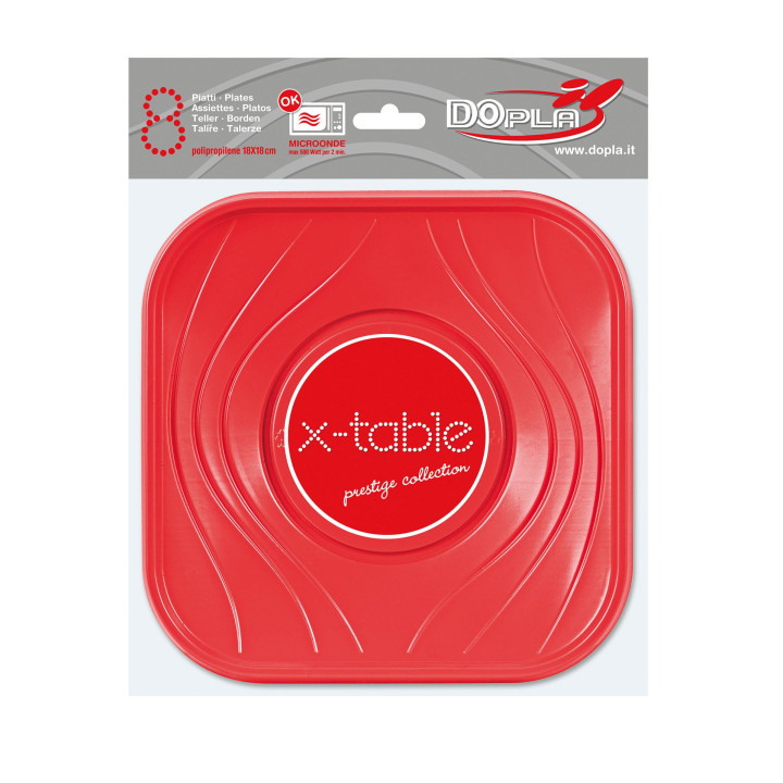 Plastic Plate PP "X-Table" Square shape Red 18 cm (8 Units) 