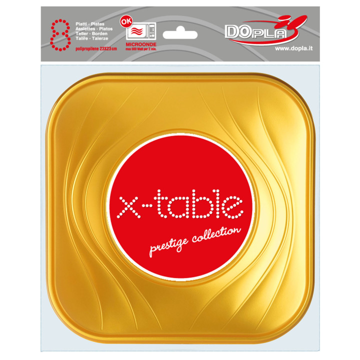 Plastic Plate PP "X-Table" Square shape Gold 23 cm (8 Units) 