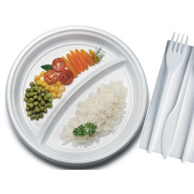 Plastic Plate PS 2 Compartments 22 cm (100 Units)