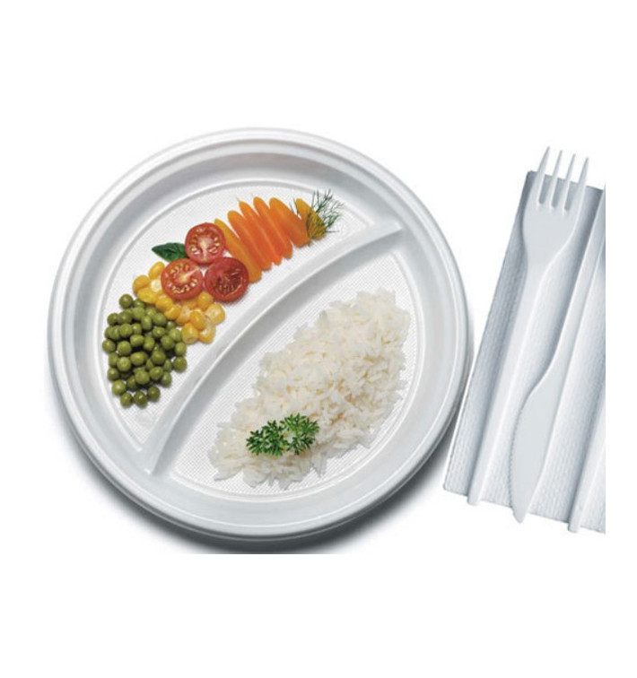 Plastic Plate PS 2 Compartments 22 cm (100 Units)