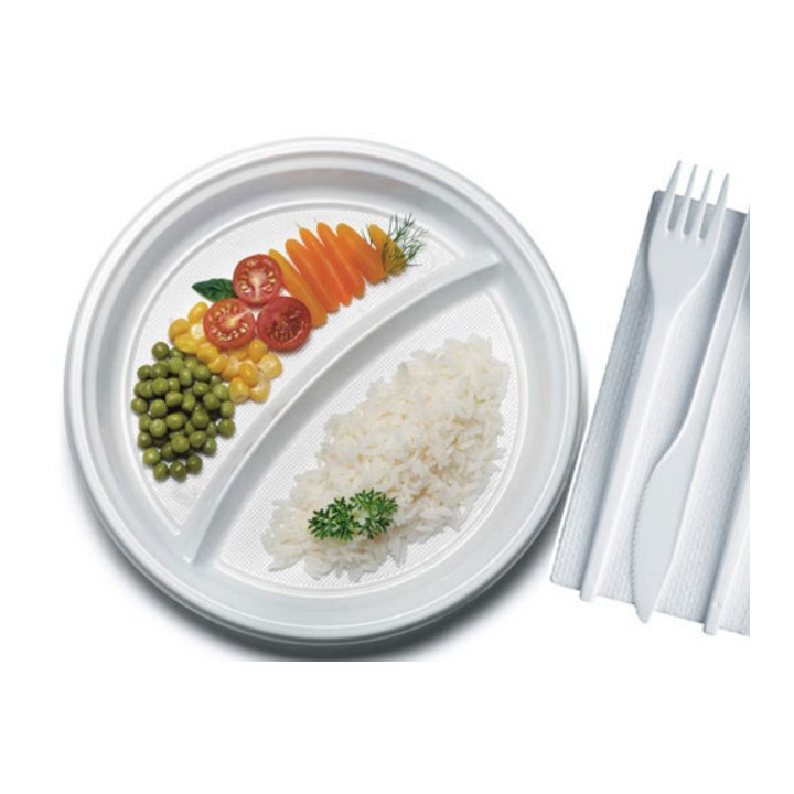 Plastic Plate PS 2 Compartments 22 cm (100 Units)