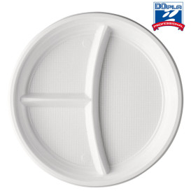 Plastic Plate PS 3 Compartments White 22 cm (100 Units)