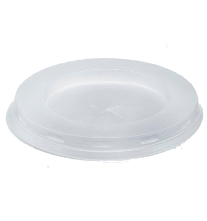 Plastic Lid with Straw Slot PS White Flat Ø7,2cm (100 Units)  