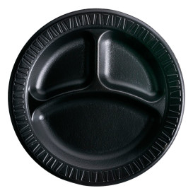 Foam Plate "Quiet Classic" 3 C. Laminated Black Ø26 cm (125 Units)  
