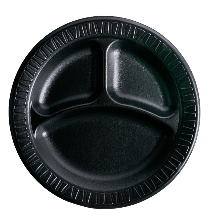 Foam Plate "Quiet Classic" 3 C. Laminated Black Ø26 cm (500 Units)