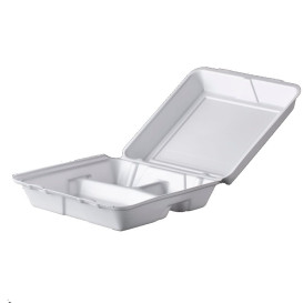 Foam Lunch Box 3 Compartments White 2,40x2,35cm (200 Units)