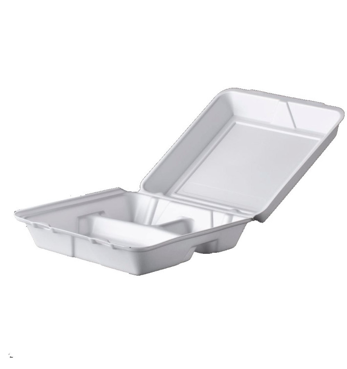 Foam Lunch Box 3 Compartments White 2,40x2,35cm (200 Units)