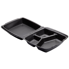 Foam Lunch Box 3 Compartments Black 2,10x2cm (100 Units)  