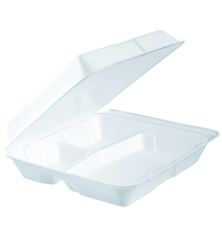 Foam Lunch Box 3 Compartments Removable Lid White 2,40x2,35cm (200 Units)