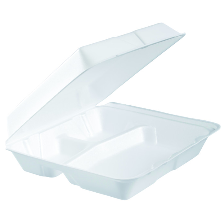 Foam Lunch Box 3 Compartments Removable Lid White 2,40x2,35cm (200 Units)