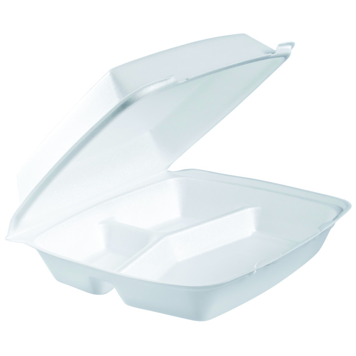 Foam Lunch Box 3 Compartments White 2,40x2,35cm (100 Units)  