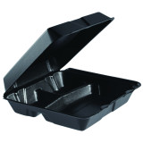 Foam Lunch Box 3 Compartments Removable Lid Black 2,40x2,35cm (100 Units)  