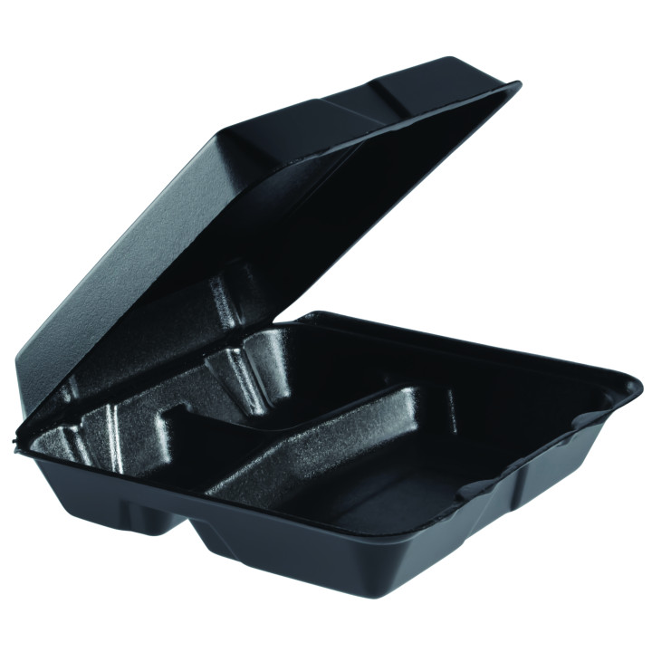 Foam Lunch Box 3 Compartments Removable Lid Black 2,40x2,35cm (100 Units)  