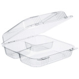 Plastic Hinged Deli Container OPS 3 Compartments "StayLock" Clear 1120ml (100 Units)  