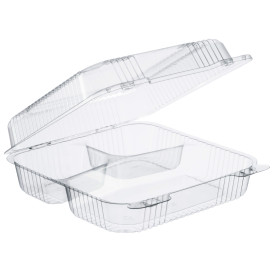 Plastic Hinged Deli Container OPS 3 Compartments "StayLock" Clear 1120ml (100 Units)  