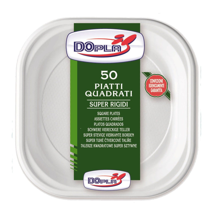 Plastic Plate PS PS Square shape White 20x20 cm (50 Units) 