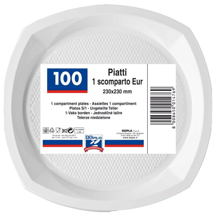 Plastic Plate PS PS Square shape White 23x23 cm 1C (1000 Units)