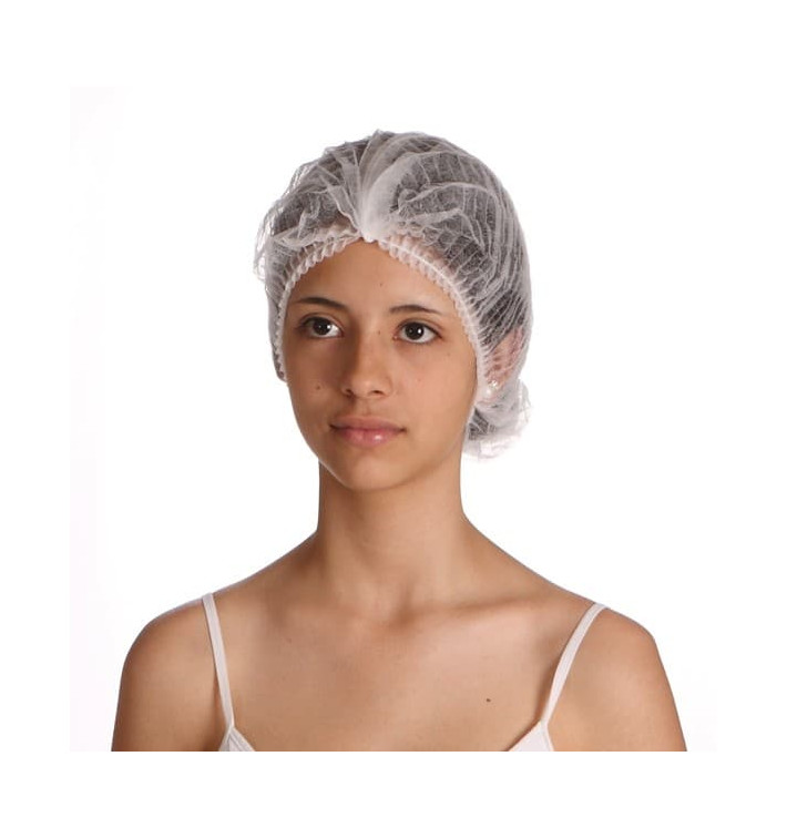 Disposable Bouffant Cap Accordion PP White 1 Gum Ø53cm (1000 Units)