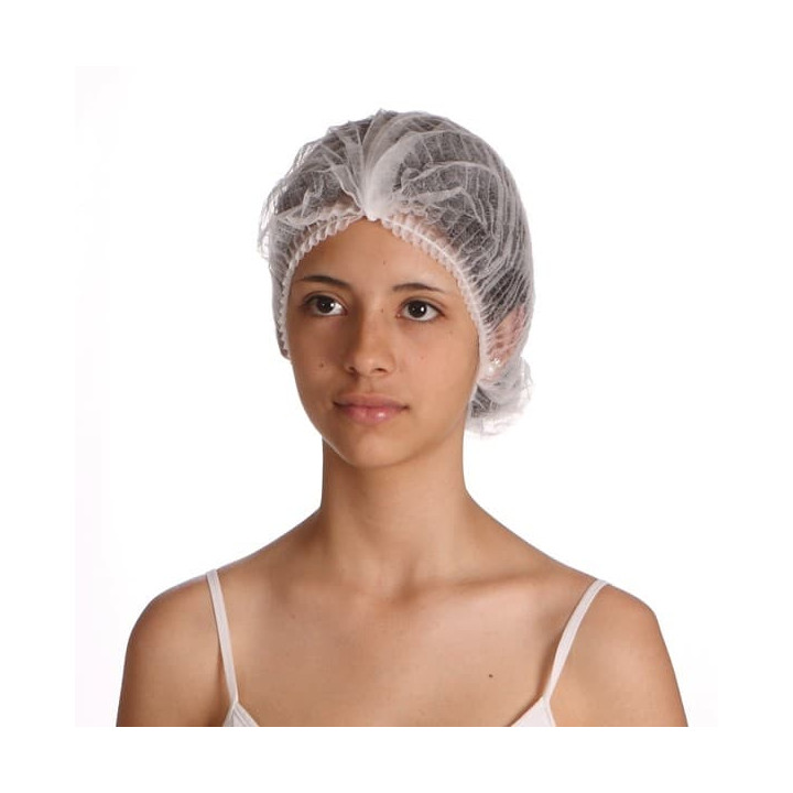 Disposable Bouffant Cap Accordion PP White 1 Gum Ø53cm (1000 Units)